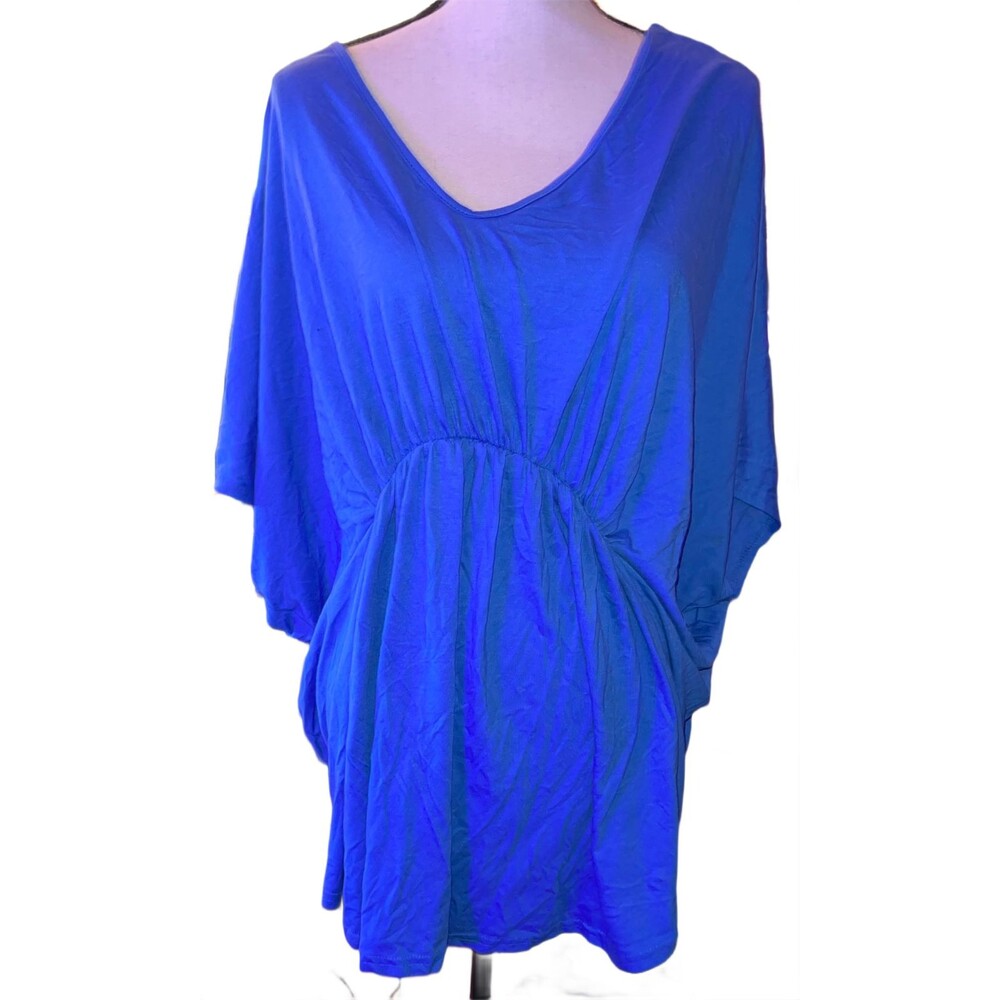 + Plus Moda Womens Blue Batwing Tunic Blouse Size 2X Accentuating Flattering